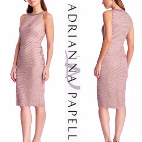 Adrianna Papell Dresses & Skirts - Adrianna papell Beaded mesh dress w/ lace up sides & adorned neck